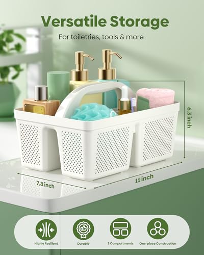 4 PCS Large Portable Shower Caddy with Handle, Plastic Cleaning Caddy, Shower Basket for Bathroom, College, Dorm Room Essentials, Multi-scenario Organizer Storage Tote - color: White