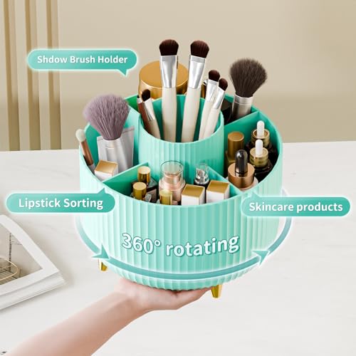 fanado 360° Rotate Makeup Brush Holder Organizer, Makeup Organizers Countertop, Makeup organization and Skincare Storage for Vanity, Desktop, Bathroom (Mint Green) - color: Mint Green