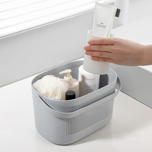 UUJOLY Plastic Storage Baskets with Handles, Shower Caddy Shelf Organizers Basket for Bathroom, Kitchen, Dorm Room, Gray - color: Gray, size: 1 Pack