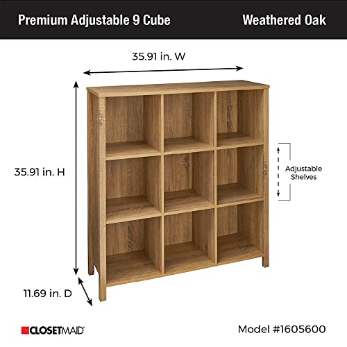 ClosetMaid 9-Cube Premium Adjustable Storage Organizer, Weathered Oak - color: Weathered Oak, size: 9-Cube