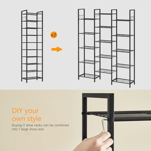 usikey 10 Tiers Narrow Shoe Rack 20-30 Pairs, Sturdy Metal Tall Shoe Rack Shelf with 4 Hooks, Slim Shoe Storage with Metal Shelf, Space Saving Vertical Shoe Organizer for Entryway Black UNYXJX018H - color: 10 Tier ( 17.9 X 11 X 69.2 Inches)-black