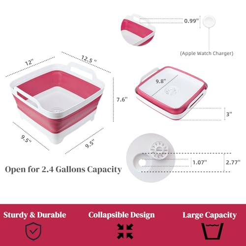 GIMWA Collapsible Wash Basin for Baby Bottles - 2.4 Gallons Portable Dish Basin for RV Camping Sink, Space-Saving Dish Tub For Bottle Washing (Viva Magenta) - color: Viva Magenta
