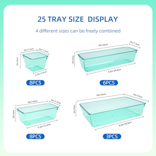 Kitchen Desk Drawer Organizers Storage for Office, Small Acrylic Vanity Trays Makeup for Drawer Bathroom Plastic Make up Organizers 25 Pcs Green - color: Clear Green