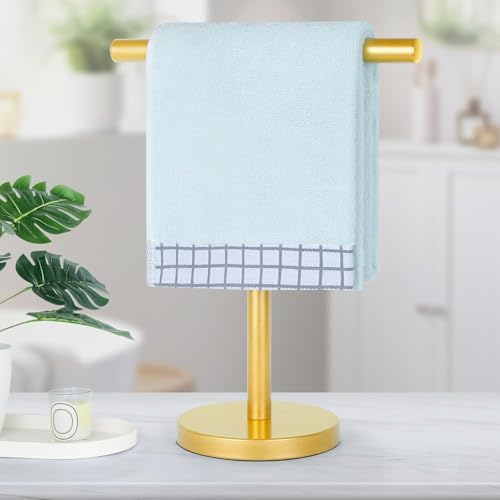 T-Shape Bath Hand Towel Holder Stand, Stainless Steel Free Standing Hand Towel Rack, for Bathroom Kitchen & Countertop, Golden, 2 Pack - color: Golden-2 Pack