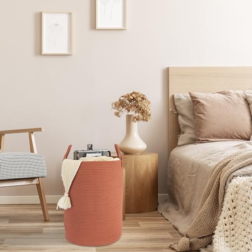 XUANGUO Cotton Rope Laundry Basket Hamper for Clothes Woven Storage Basket for Living Room Bedroom Boho Tall Rope Baskets for Blanket Toys Pillow Towels Baby Nursery Hamper Bin Large rustic - color: rustic, size: Large