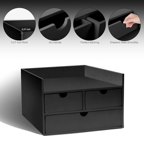 Charmewooden Desk Organizer with Drawers Countertop Drawers Organizer Tabletop Storage Organization Box Home Office Workspace Bathroom Toiletries Supplies (black with shelf) - style: Black with shelf