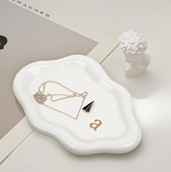 Jewelry Tray Ring Dish Holder - Ceramic Trinket Dish, Cloud Ring Holder for Women, Personalized Initial Key Bowl, Decorative Vanity Tray, Cute Jewelry Plate, Aesthetic Room Decor, Engagement Gift, e - color: e