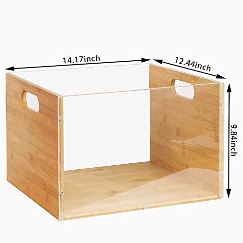 Sbanmao 2 Pack Hanging File Organizer, Clear Acrylic File Box Organizer, Bamboo Filing Box File Crate Storage Boxes, Portable Filing Organizer with Handle for Letter Size - color: 2 Pack, size: Letter Size