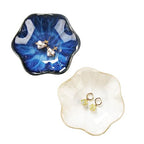 2PCS Lotus Leaf Shape Ring Holder Dish, Small Key Bowl, Ceramic Trinket Tray Jewelry Dish Organizing Necklace Earrings for Mom Friend Sister, All Jewelries Are NOT Included.White+Deep Blue. - color: White+Deep Blue-Lotus