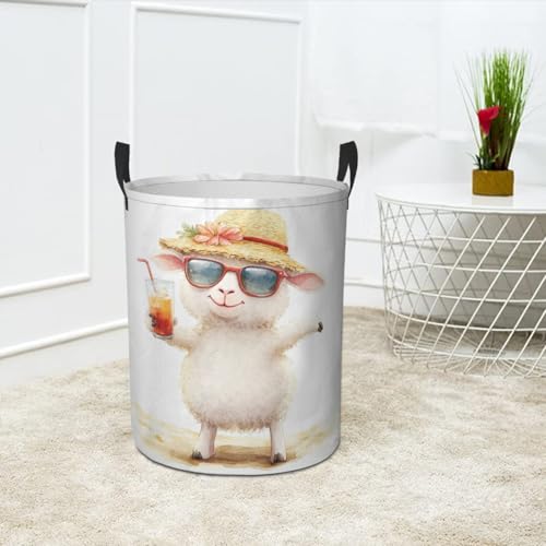 Funny Sheep Laundry Basket Animal Foldable Laundry Hamper with Handles Clothes Storage Bin for Household Bedroom Bathroom Dorms 17.3"x13.6" - color: Funny Sheep