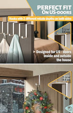 Menz Set of 10 Over The Door Hooks - White Coat Hanger, 2-Sided Towel Holder fits 1 3/8" & 1 3/4" - Hooks for Hanging with Anti-Scratch Felt Pads, Wreath Hanger with Removable Sticky Non-Slip Dots - color: White