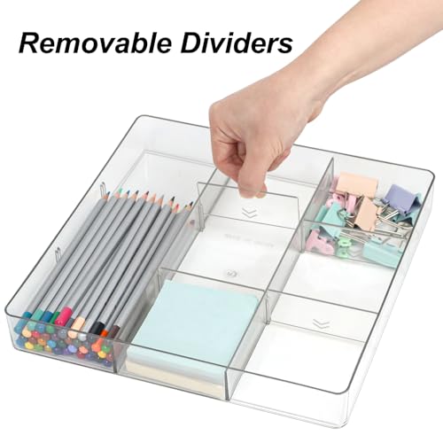 ZEXALOR Adjustable Clear Drawer Organizer, Plastic Drawer Divider Tray with Removable 9 Sections for Desk,Bathroom,Office,Makeup,Junk