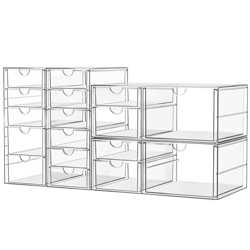 ARSTPEOE Makeup Acrylic Organizer with 17 Drawers(4 Sets), Desk Organizers and Accessories, Clear Makeup Organizer, Dustproof Storage Drawers for Office Art Craft Supplies - size: 17 Drawers