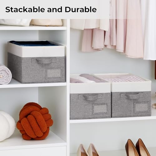 GRANNY SAYS Fabric Storage Bins, Closet Storage Bins for Clothes, Shelf Storage Baskets with Handles, Collapsible Storage Boxes, Decorative Storage Containers, Gray&White, Medium, 3-Pack - color: White&Gray, size: Medium