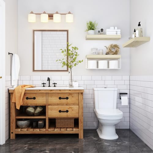 QEEIG Bathroom Shelves Over Toilet - Wall Mounted Floating Shelves Toilet Paper Storage Small Farmhouse Decor Shelf 16 inch Set of 3, Natural (019-BNW3) - color: E. Natural, size: 3pcs