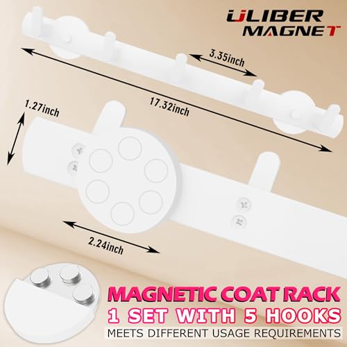 ULIBERMAGNET White Magnetic Coat Rack,Heavy Duty Coat Magnetic Holder with 5 Hooks,Anti-Slip Strong Magnetic Hanger for Refrigerator,Metal Cabinet,Entryway,Hanging Coat, Jackets, Umbrella,Scarf,Bag - color: White, size: 5 Hooks Magnetic Rack