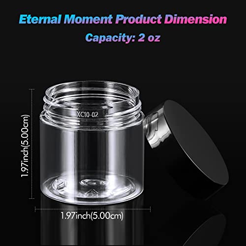 50 Pack 2 OZ Plastic Jars Round Clear Cosmetic Container Jar with Lids, Eternal Moment Plastic Slime Jars for Lotion, Cream, Ointments, Makeup, Eye shadow, Rhinestone, Samples, Pot, Travel Storage - color: Black Lid, size: 2 Ounce