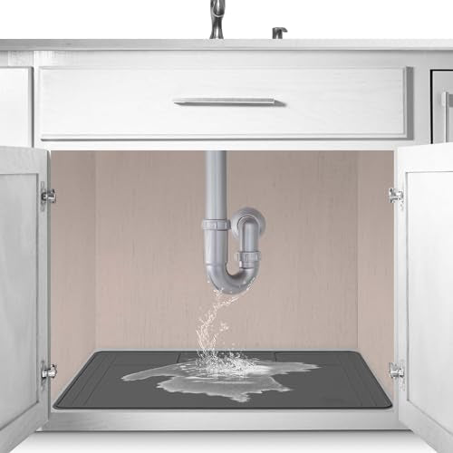 The Original Under Sink Mat - Adjustable Silicone mat, Waterproof Under The Sink Bathroom Vanity Mat - 28" x 19" or smaller - color: Dark Gray, size: 28" x 19"