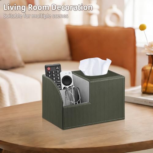 Square Multi-Functional Tissue Box Cover with Storage and Remote Control Holder - Cube Tissue Box Organizer for Bathroom, Nightstand, End Table - color: Green