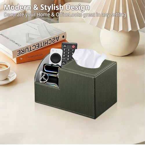 Square Multi-Functional Tissue Box Cover with Storage and Remote Control Holder - Cube Tissue Box Organizer for Bathroom, Nightstand, End Table - color: Green