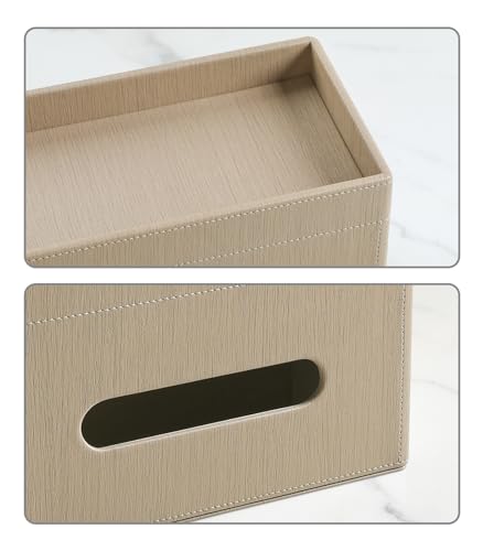 Plus Size Tissue Box Cover Rectangle, PU Leather Tissue Box Holder with Storage Tray, Decorative Organizer Tissue Holder for Bathroom, Bedroom Dresser, Night Stand, Office (Wooden Color) - color: Wooden Color