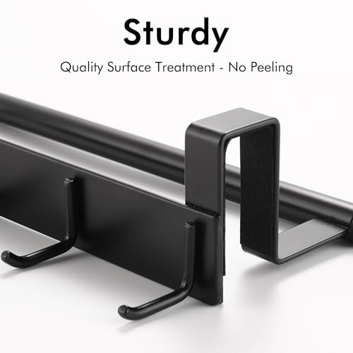 KES Over The Cabinet Door Towel Bar with Hooks, Kitchen Towel Holder with Hooks for Hanging Utensils, Over The Cabinet Door Organizer with Hook 2 Pack, Matte Black, Metal, KUR527-BK-P2
