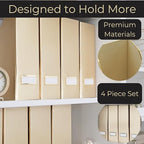 BLU MONACO | Gold Cardboard Magazine File Holder Set of 4 | Vertical Magazine File Holder for Shelves | Standing File Holder Desk Organizer - color: Gold