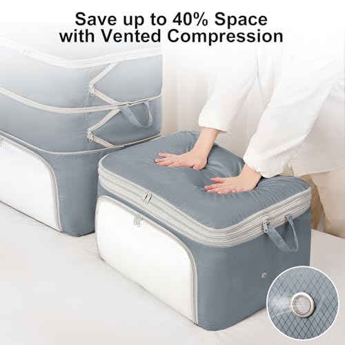 Comforter Storage Bag - 130L Blanket Storage Bags Front-opening Ultra Space Saving Self Compression Organizer, Washable Compression Bags for Storage Comforter Blanket, 1 Pack, Grey - color: Gery, size: 1 Pack - 3-Layer