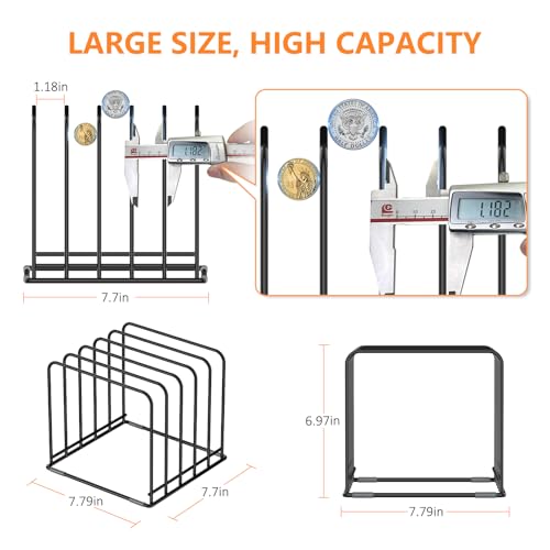 KORRTFID Kitchen Cabinet Organizer, Steel Cookware Holder, Divided Holder with 5 Slots for Skillets Baking Tray and Chopping Board Rack - Baking Pan Holder Storage (2 PCS) - style: 2 PCS