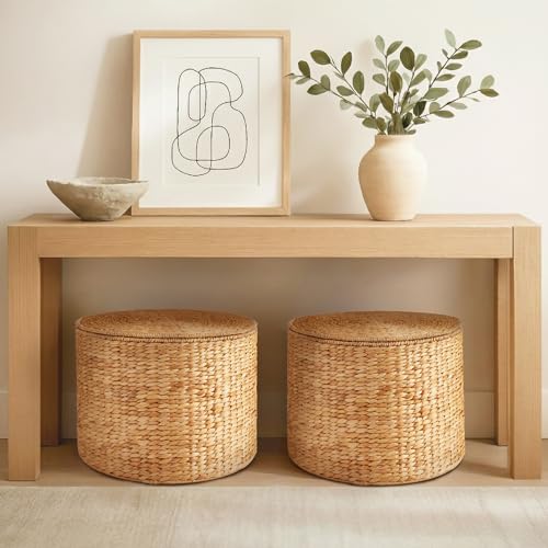 Best Choice Products Large Round Storage Ottoman W/Lid, Handwoven Water Hyacinth Footstool, Accent Stool, Side Table, Storage Container, Plant Stand For Living Room, Office, or Bedroom - Natural - color: Natural