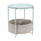 Amazon Basics Round Storage End Table, Side Table with Cloth Basket, Mint Green/Heather Gray, 18 in x 18 in x 19 in - color: Mint Green