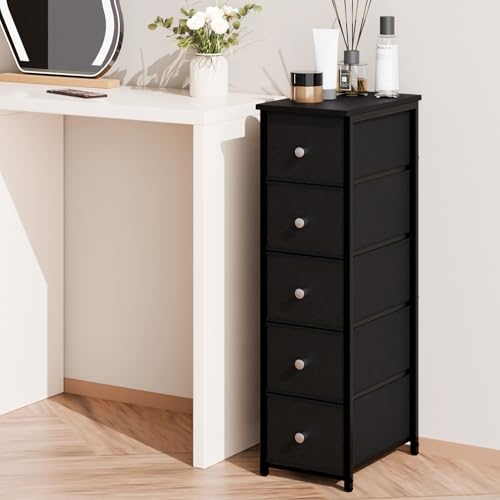 lurcns Narrow Storage Cabinet for Small Spaces Slim Bathroom Dresser with Drawers Tall Thin Storage Organizer for Bathroom Bedroom Skinny Cabinet(Black, 5 Drawers) - color: Black, size: 5 Drawers+No Charging Station