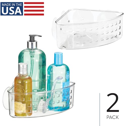 iDesign Plastic Suction Cup Corner Shower Basket for Bathroom Storage, Set of 2, Clear, Made in USA - style: Pack of 2