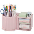 Anyoifax 360° Rotating Pen Holder 7 Slots Desk Organizer with Drawer Removable Pencil Cup Plastic Art Supplies and Accessories Desktop Storage Box Caddy for Office, School, Home (Green) - style: Pink+Drawer