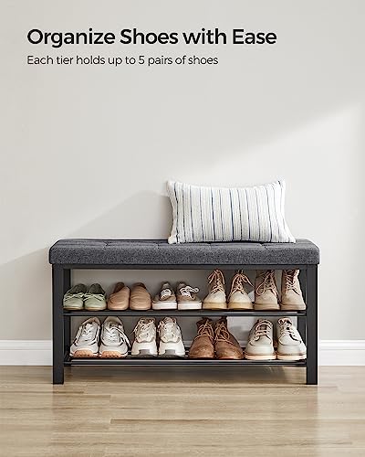 SONGMICS Shoe Bench, Storage Bench, Entryway Bench with Cushion, Shoe Shelf with Seat, Space-Saving, Modern Style, for Living Room, Bedroom, Hallway, Dark Gray and Ink Black ULBS579B33 - color: Dark Gray + Ink Black, size: 39.4"W