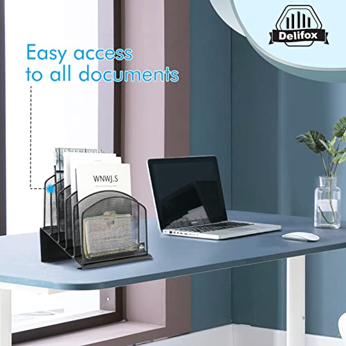 Delifox Inclined Desk File Organizer,Vertical File Folder Holder Stand Metal Rack File Sorter for Office Classroom Desktop Organization - color: Black, size: 1Pack