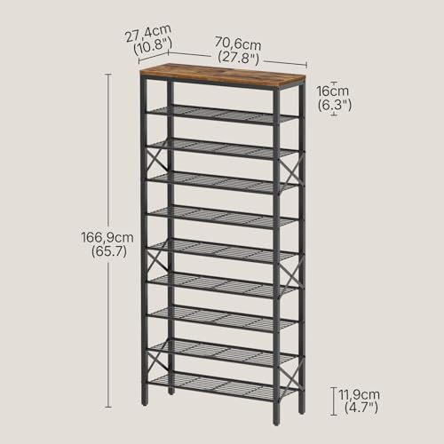 YATINEY 10 Tier Shoe Rack, Large Capacity Shoe Storage Organizer Holds 40 Pairs, Sturdy and Stable, for Entryway, Hallway, Closet, Dorm Room, Rustic Brown SS10BR - color: Rustic Brown + Black, size: 27.8" x 10.8" x 65.7"