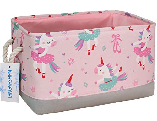 LANGYASHAN Rectangular Storage Bin Collapse Canvas Fabric Cartoon Storage Basket with Handles for Organizing Home Kitchen Boys and Girls Toys Office Closet Shelf Baskets(Rec Pink Dancing Unicorn) - color: Rec Pink Dancing Unicorn
