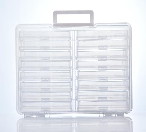ALINK Photo Storage Box with Handle, 4" x 6" Photo Case Craft Keeper Organizer Container with 16 Inner Case and Label for Pictures, Arts, Crafts, Sewing, Stickers, Office Supplies - Clear - color: Clear