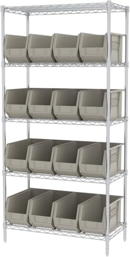 Akro-Mils 30265 AkroBins Plastic Storage Bins, Space-Saving Stackable Bins for Garage, Pantry, Craft Organization, 18-Inch x 8.25-Inch x 9-Inch, Stone, 6-Pack - color: Stone