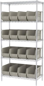 Akro-Mils 30265 AkroBins Plastic Storage Bins, Space-Saving Stackable Bins for Garage, Pantry, Craft Organization, 18-Inch x 8.25-Inch x 9-Inch, Stone, 6-Pack - color: Stone