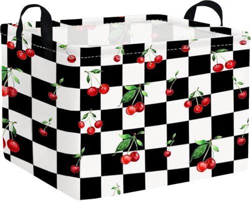 Rectangular Cherry baskets,Racing flag basket,Kids Storage Bins,Waterproof Collapsible Storage Bin,Toy Storage Bin,Cute Organizer Box,Book baskets,Girl room Decor(Cherry) - color: Cherry