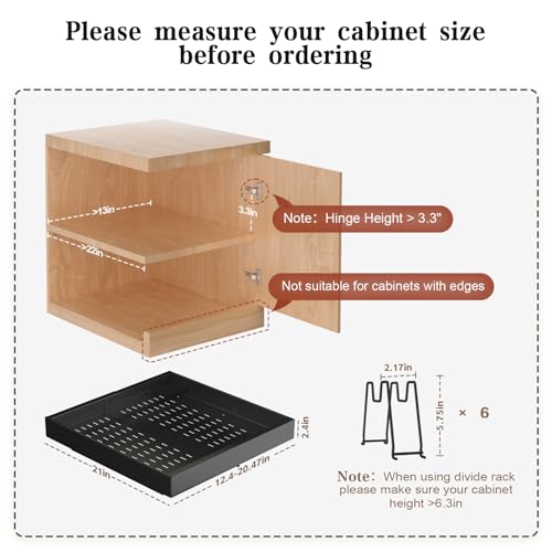 Seinloes 6 Pack Pull out Cabinet Organizer 21"Deep with Raising Pad for Framed Cabinets, Expandable Slide out Drawers for Kitchen Cabinets with 6pcs Divider Racks, Roll out Shelves 12.1"-20.4" W Black - color: Black, size: 12.1"-20.4"W x 21"D(6Pack)