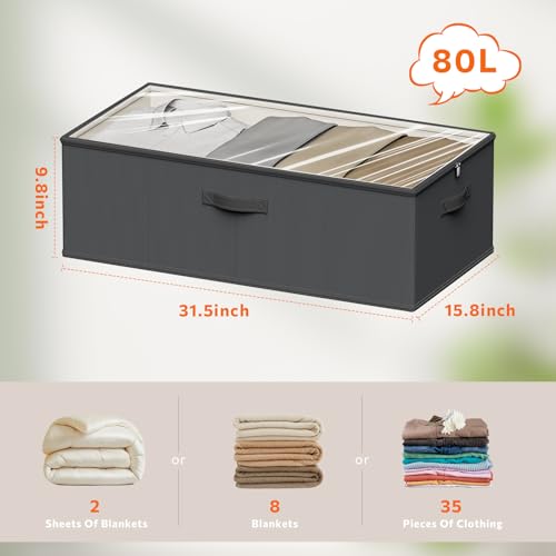 10inch 3 Pack Under Bed Storage Containers, 10 Inch Tall Underbed Clothes Storage Organizer Bin with Clear Window，Foldable Box Basket for Clothes, Closet, Bed Sheets and Blankets Black - color: Black