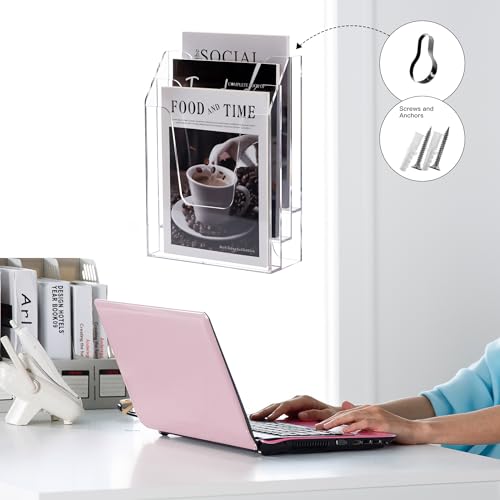 YUXUN Wall Mount File Organizer, Clear Acrylic File Holder for Desk, No Assembly Hanging Mail Organizer, Heavy Duty Document Sorter Magazine Rack for Office, Home, Classroom - size: 3 Staggered