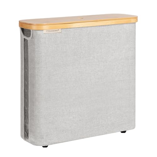 StorageWorks Large Toilet Paper Storage with Bamboo Lid, Toilet Paper Holder Basket for Up to 12 Mega or 16 Regular Size Rolls, Paper Storage Baskets for Bathroom, Grey, 1 Pack - color: Grey, size: Large