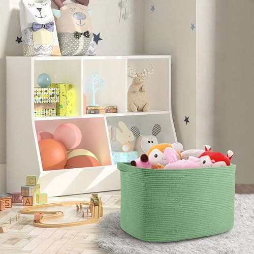 MEGASKET Large Green Baskets for Organizing, 23.6" x 17" x 12" Rectangle Blanket Holder Organizer, Kids Toy Storage Bins, Woven Rope Storage Basket, Green Home Decor Basket, Baby Nursery Storage - color: Green, size: 23.6"x17"x12
