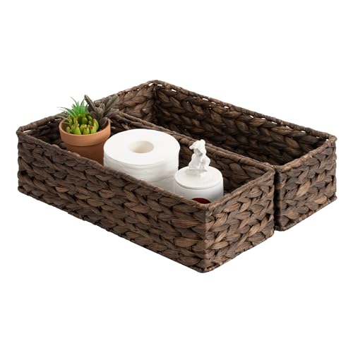 StorageWorks Brown Water Hyacinth Bathroom Basket Organizer and Storage for Tank Topper, Wicker Toilet Paper Basket for Back of Toilet Baskets, Small Narrow Tank Trays for Bathroom Decor, 2 Pack - color: Brown(water Hyacinth), size: 15 ¾"L x 6 ½"W x 4 ¼"H