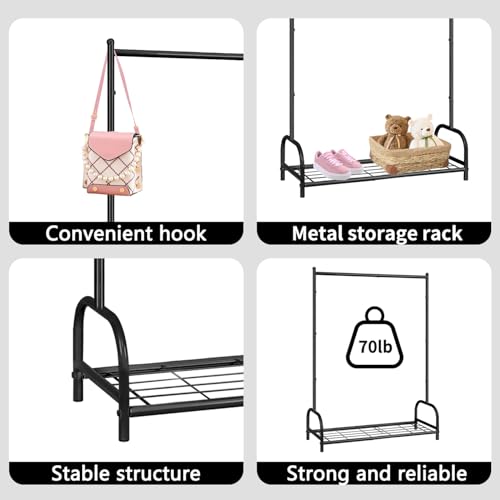 Kids Clothing Rack, Kids Dress Up Storage Rack, Small Clothes Rack with Metal Storage Shelf, Kids Closet Organizers and Storage (Black) - color: Black