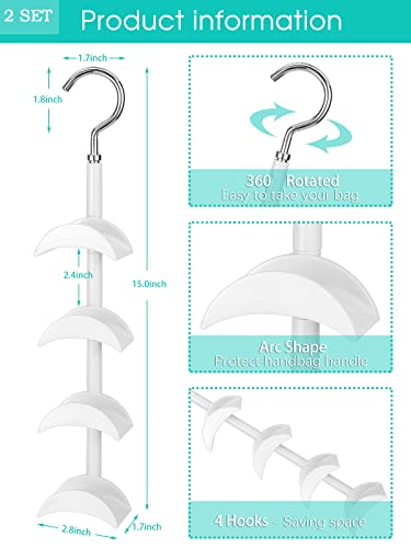 Purse Hanger for Closet - Rotating Handbag Hanging Hook Bag Storage Space Saver with 4 Hooks, Hanging Organizer for Scarf Handbag Belt, 2 PCS - style: Purse Hook-2 Pcs